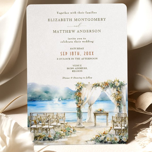 Romantic Lakefront Wedding Ceremony Watercolor Invitation (Creator Uploaded)