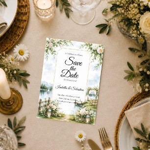 Romantic Lakeside Garden Elegance Wedding Save The Date