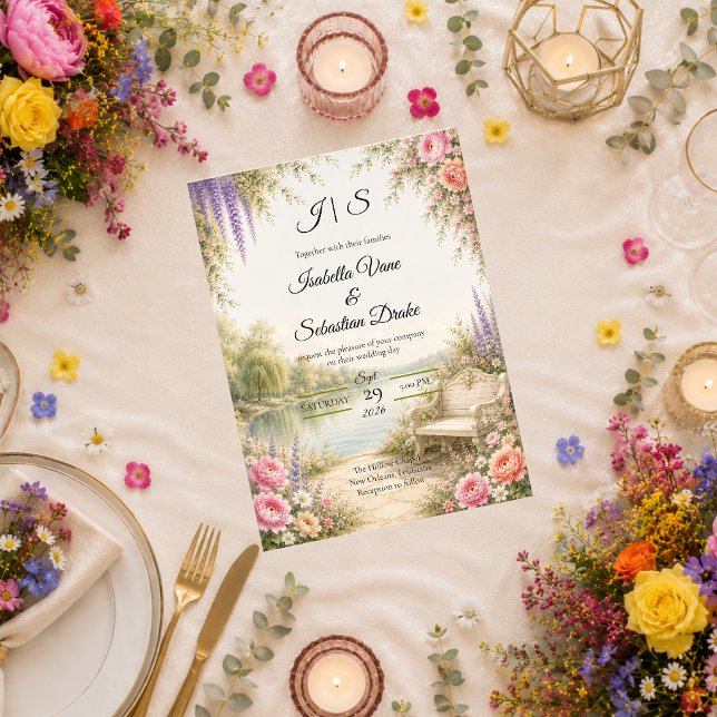 Romantic Lakeside Garden Serenity Wedding  Invitation (Creator Uploaded)