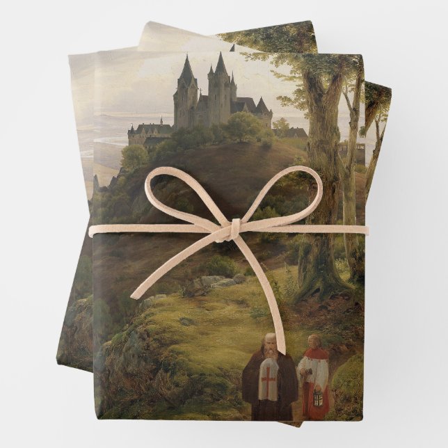 Romantic Landscape with Monastery Complex Wrapping Paper Sheet (In situ)