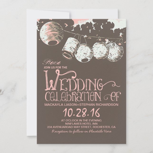 romantic lantern lights vintage wedding invitation (Front)