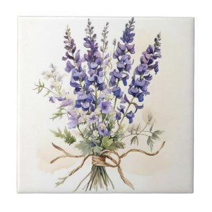 Romantic Larkspur Bouquet Watercolor Tile