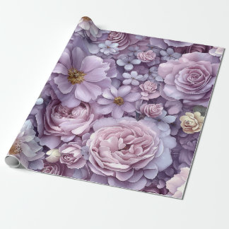 Romantic Lavender and Blush Watercolor Floral Wrapping Paper