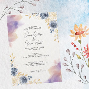 Romantic Lavender Blue Floral Wedding Invitation