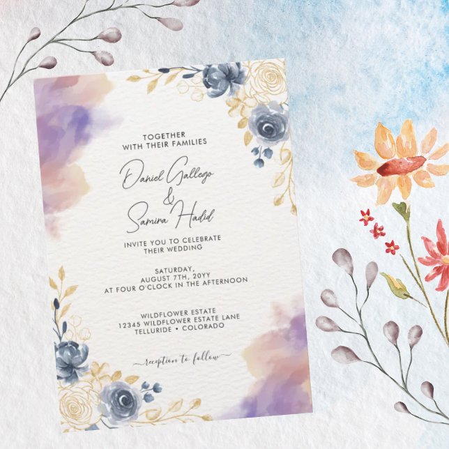 Romantic Lavender Blue Floral Wedding Invitation (Creator Uploaded)