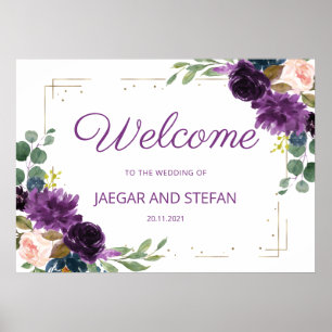 Romantic Lavender Blue Floral Wedding Welcome Sign
