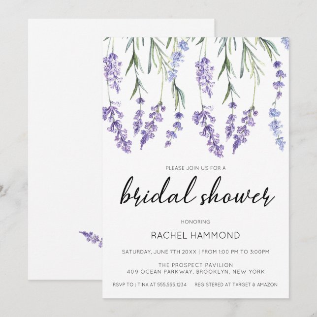 Romantic Lavender Bridal Shower Invitation (Front/Back)
