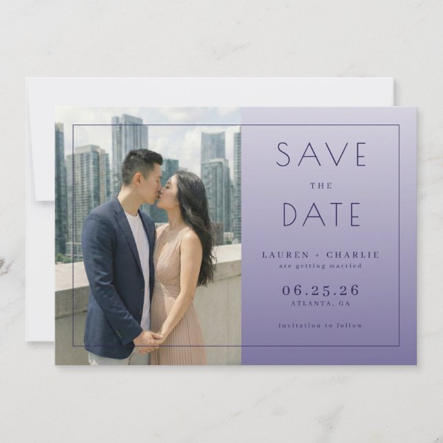 Romantic Lavender Contemporary Photo Save The Date (Front)