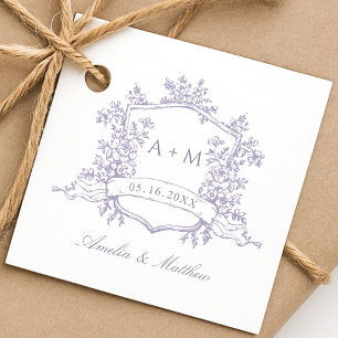 Romantic Lavender Floral Crest Wedding Thank You Favour Tags