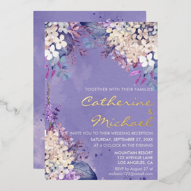 Romantic Lavender Floral Spring Wedding Reception (Front/Back)