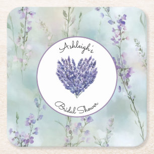 Romantic Lavender Flowers Garden Bridal Shower Square Paper Coaster