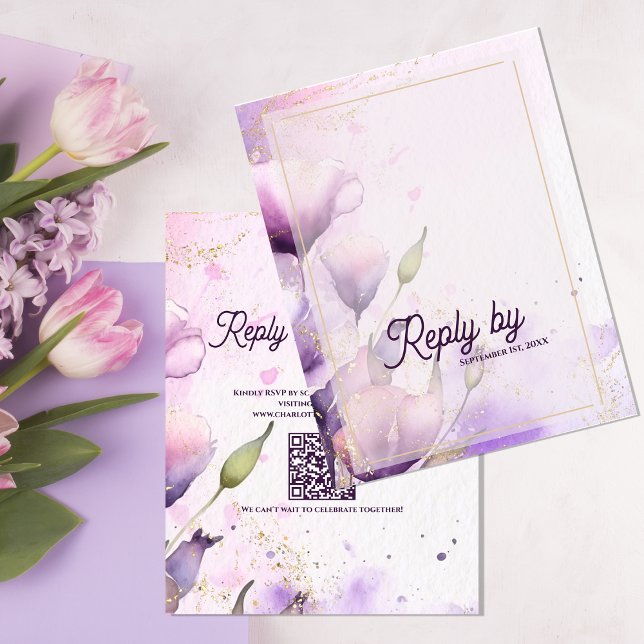 Romantic Lavender Gold Floral Wedding Reply By RSVP Card (Romantic Lavender Gold Floral Wedding Reply By RSVP Card)
