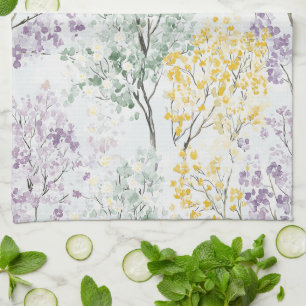 Romantic Lavender Green Yellow Flowers Tea Towel