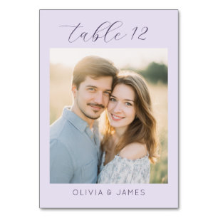 Romantic Lavender Minimalist Photo Table Number