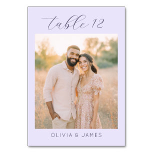 Romantic Lavender Minimalist Photo Table Number