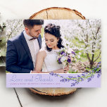 Romantic Lavender Photo Wedding Thank You Card<br><div class="desc">Elegant and romantic wedding thank you card with lavender and your favourite photo thank you card</div>