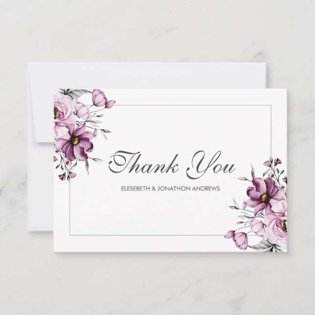 Romantic Lavender & Powder Blue Floral Blossom Thank You Card (Front)