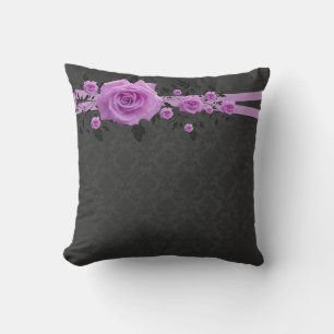 Romantic Lavender Roses Damask Pillow