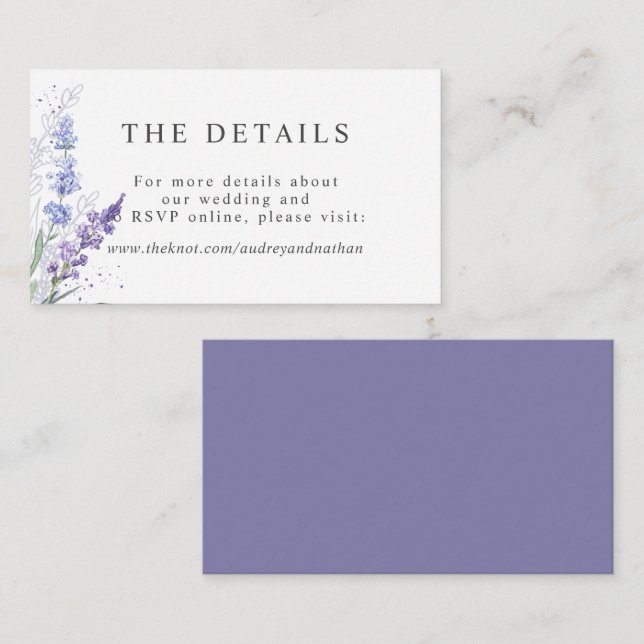 Romantic Lavender Watercolor Floral Detail Enclosure Card (Front/Back)