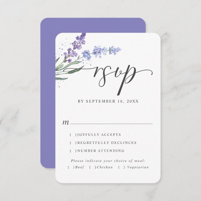 Romantic Lavender Watercolor Floral | Meal Choice RSVP Card (Front/Back)