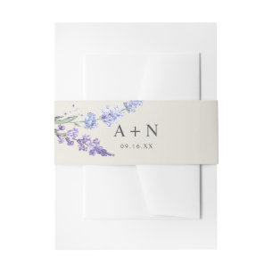 Romantic Lavender Watercolor Floral Monogram Invitation Belly Band
