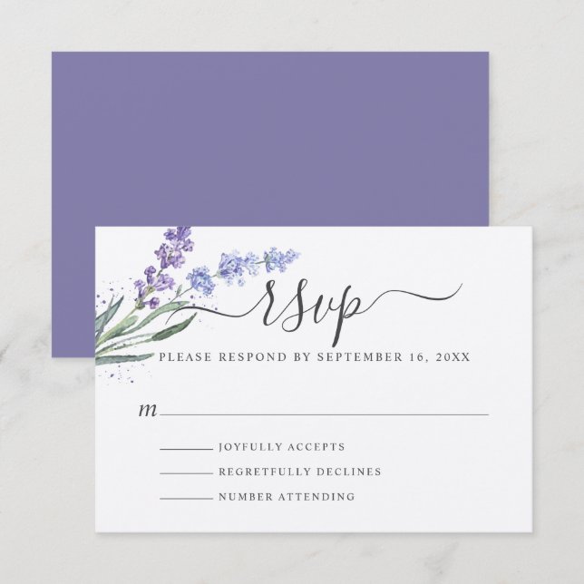 Romantic Lavender Watercolor Floral RSVP Card (Front/Back)