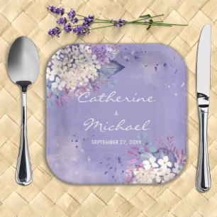 Romantic Lavender Watercolor Floral Spring Wedding Paper Plate
