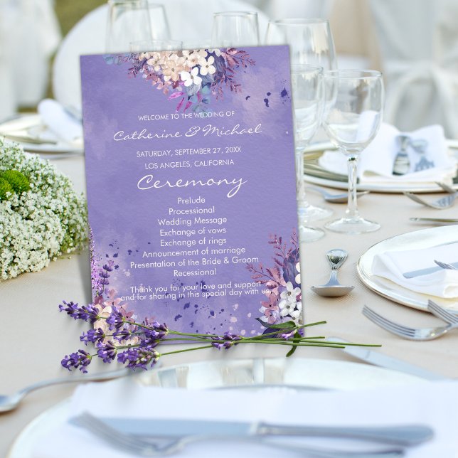 Romantic Lavender Watercolor Floral Spring Wedding Programme (Creator Uploaded)