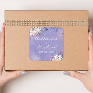 Romantic Lavender Watercolor Floral Spring Wedding Square Sticker