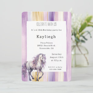Romantic Lavender White Horse Stripes Birthday   Invitation