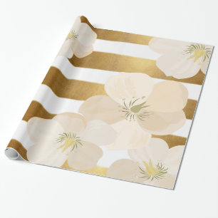 Romantic Le Fleur Pale Pink Gold Stripes Elegant Wrapping Paper