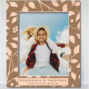 Romantic Leaf Pattern Newlywed Wedding   Etched Frames