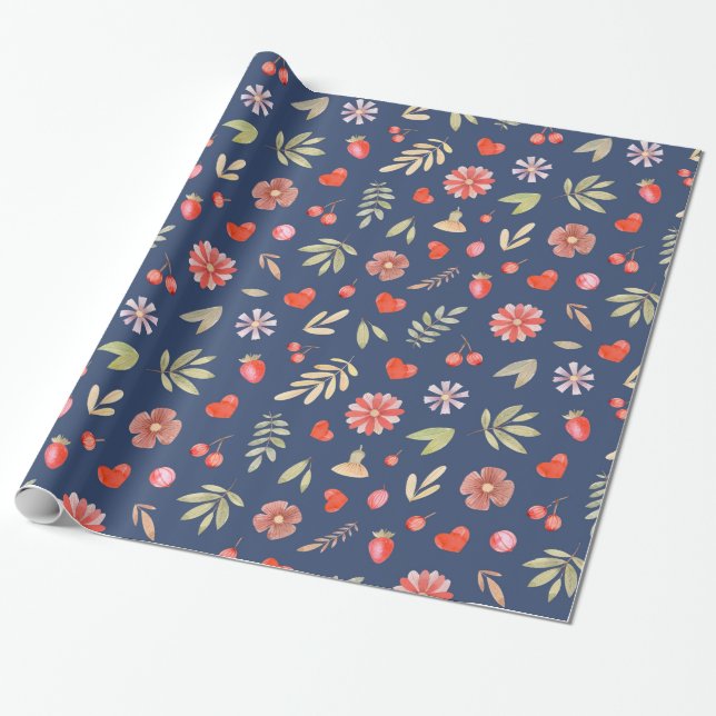 Romantic Leaves & Flowers  Wrapping Paper (Unrolled)