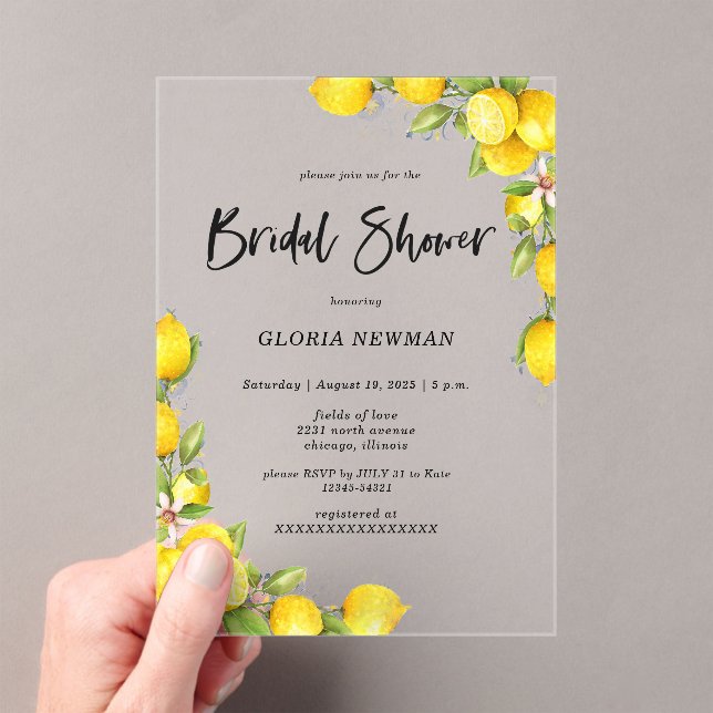 Romantic Lemons Bridal Shower Acrylic Invitations (Insitu (Handheld))