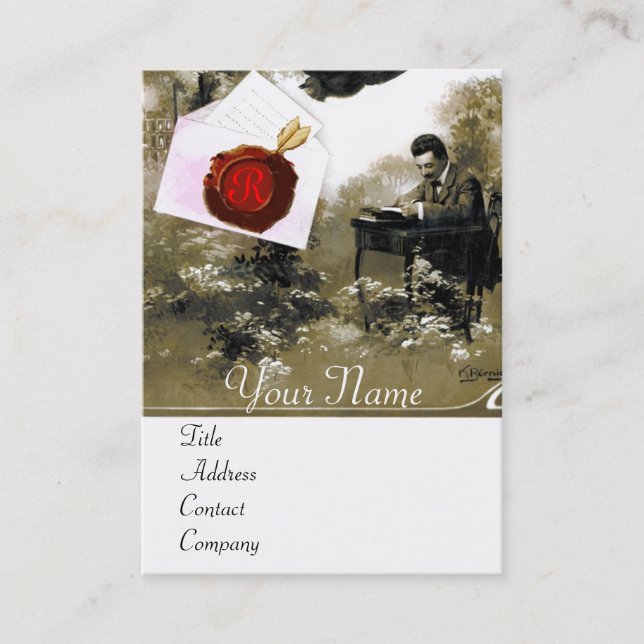 ROMANTIC LETTER HOLDER RED WAX SEAL MONOGRAM BUSINESS CARD (Front)