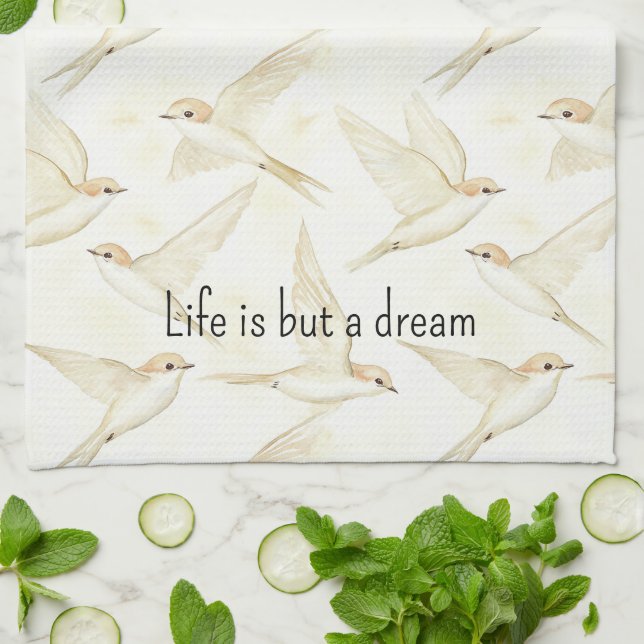 Romantic life is but a dream birds   tea towel (Folded)