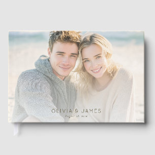 Romantic Light Blue Beach Photo Guest Book
