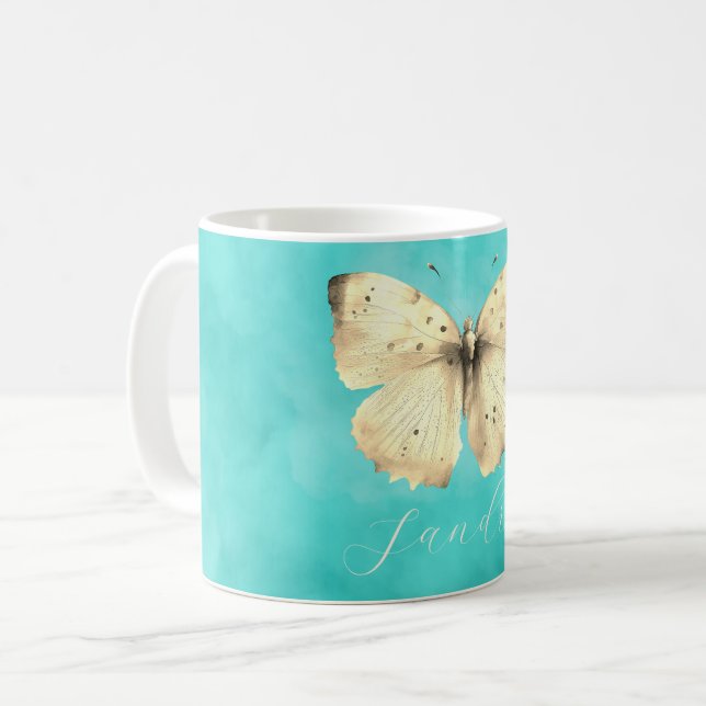 Romantic light blue Butterfly Coffee Mug (Front Left)