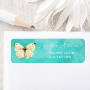 Romantic light blue butterfly label