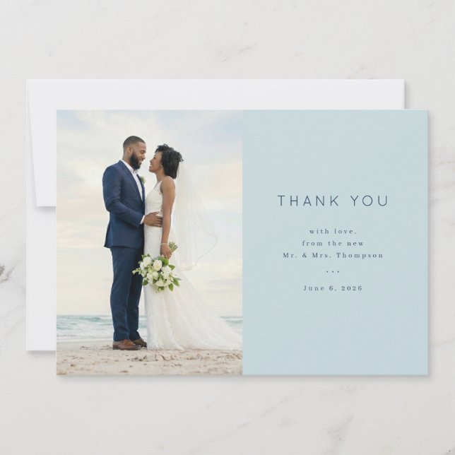 Romantic Light Blue Elegant Photo Thank You Card (Front)