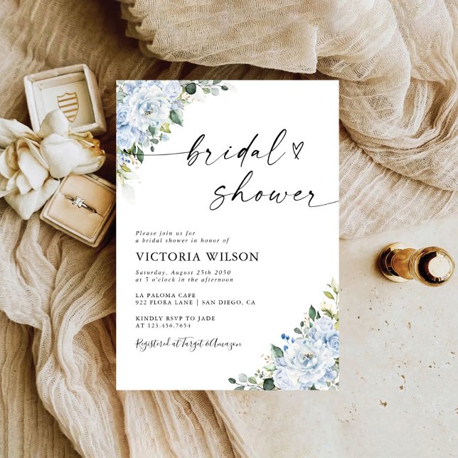 Romantic Light Blue Floral Bridal Shower  Invitation (Creator Uploaded)