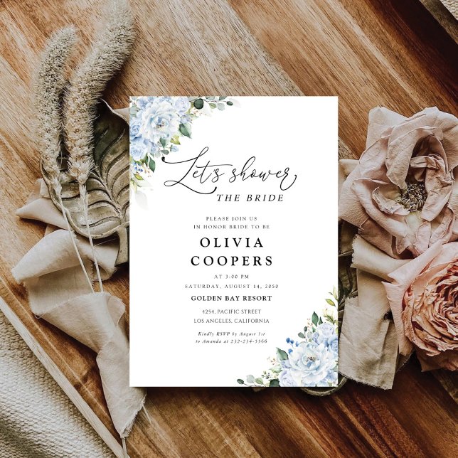 Romantic Light Blue Floral Bridal Shower  Invitation (Creator Uploaded)