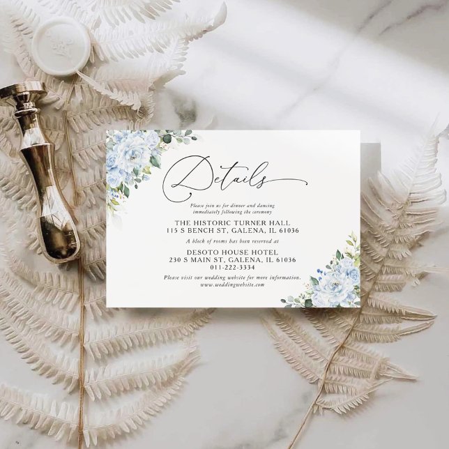 Romantic Light Blue Floral Wedding Details Card (Creator Uploaded)