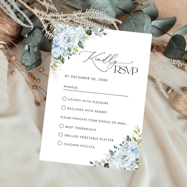 Romantic Light Blue Floral Wedding RSVP Card (Creator Uploaded)