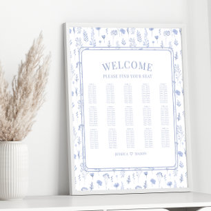 Romantic light blue floral wedding seating chart
