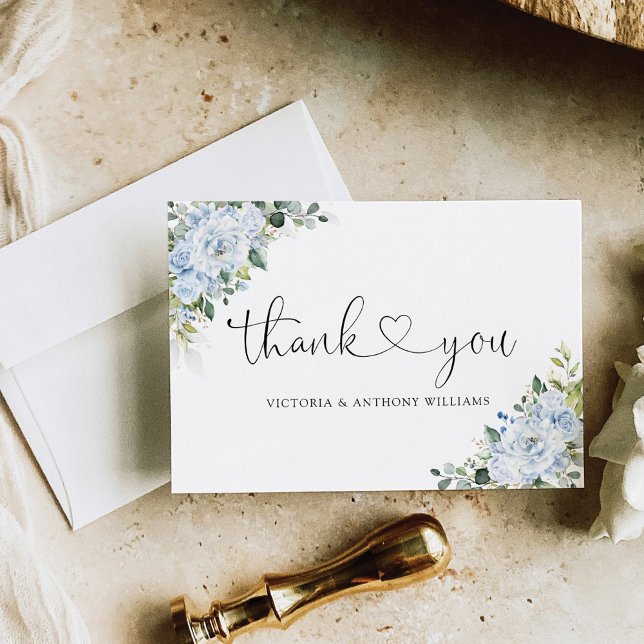 Romantic Light Blue Floral Wedding Thank You Card (Creator Uploaded)