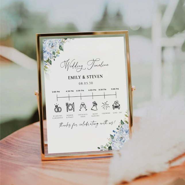Romantic Light Blue Floral Wedding Timeline Sign (Creator Uploaded)