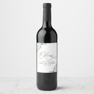 Romantic Light Blue Floral Wedding Wine Bottle  Label