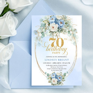 Romantic Light Blue Flowers 70th Birthday Invites