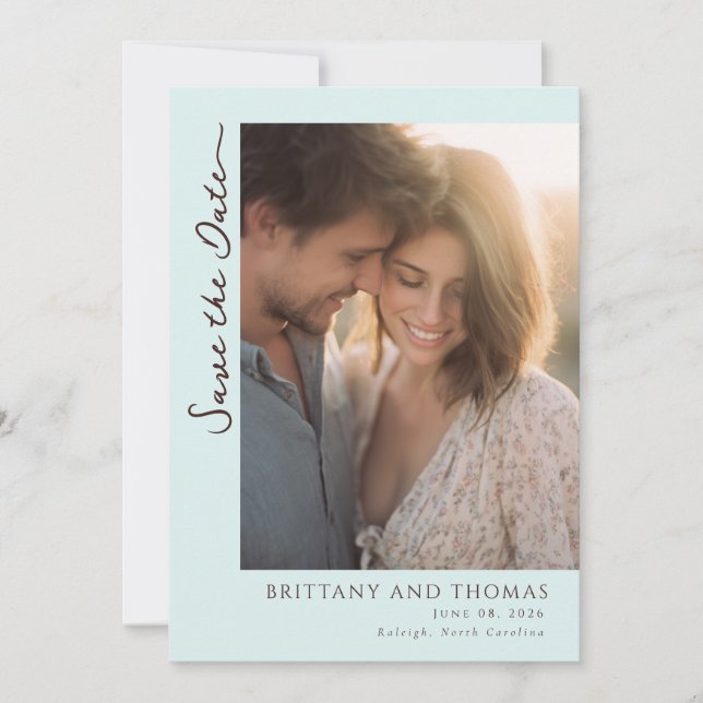 Romantic Light Blue Photo Save The Date (Front)